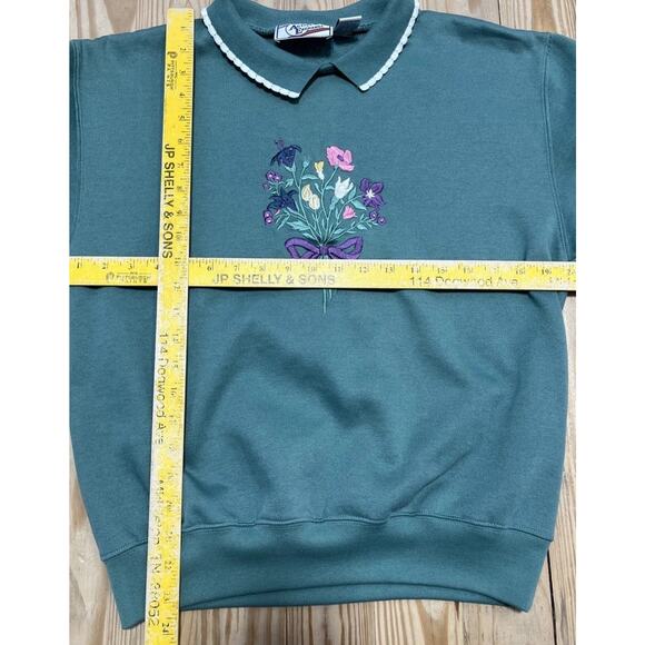Vintage 80’s ACTIVE EXCHANGE Floral Embroidered Sweatshirt Green Sz S - Picture 6 of 6